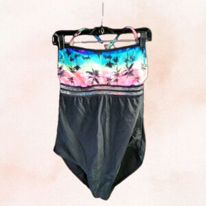 OP One-piece Women's Vintage Halter Multicolored Swimsuit With Straps Size Large